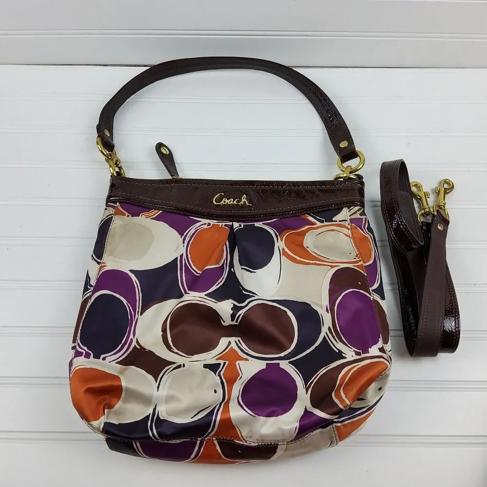Coach Ashley F20016 Hand Drawn Scarf Print Shoulder Handbag Purse Crossbody